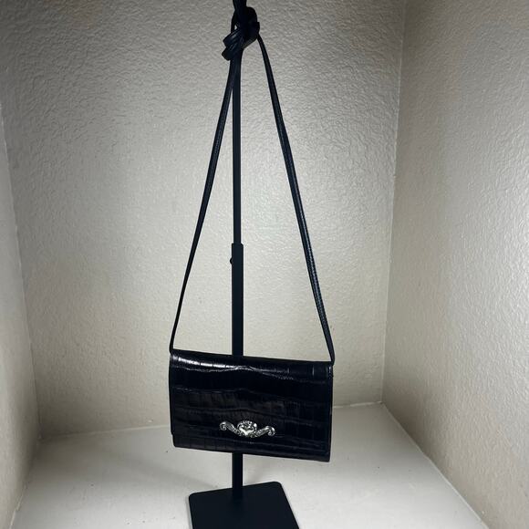 Brighton Crocodile Black Leather Crossbody Wallet Purse - Picture 1 of 7